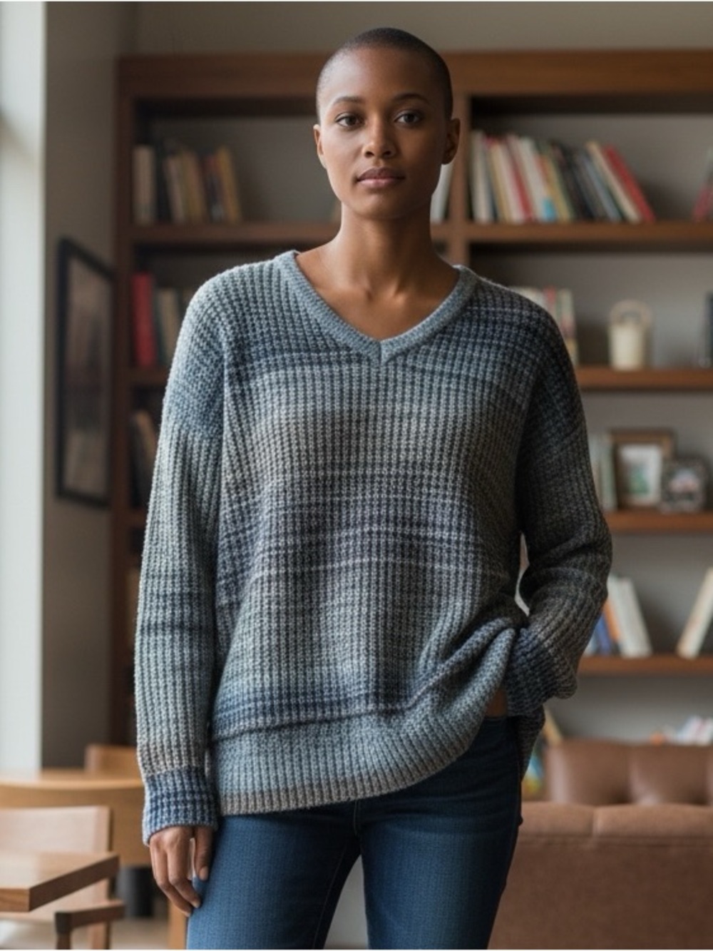Christian Siriano Women’s V-Neck Sweater in Blue Tones Size L